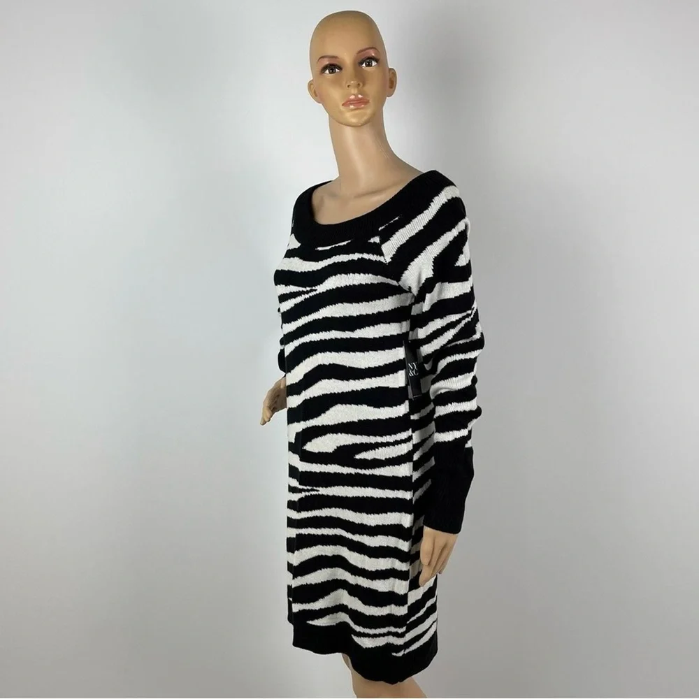 New York and Company Zebra Print Black and White Sweater Dress